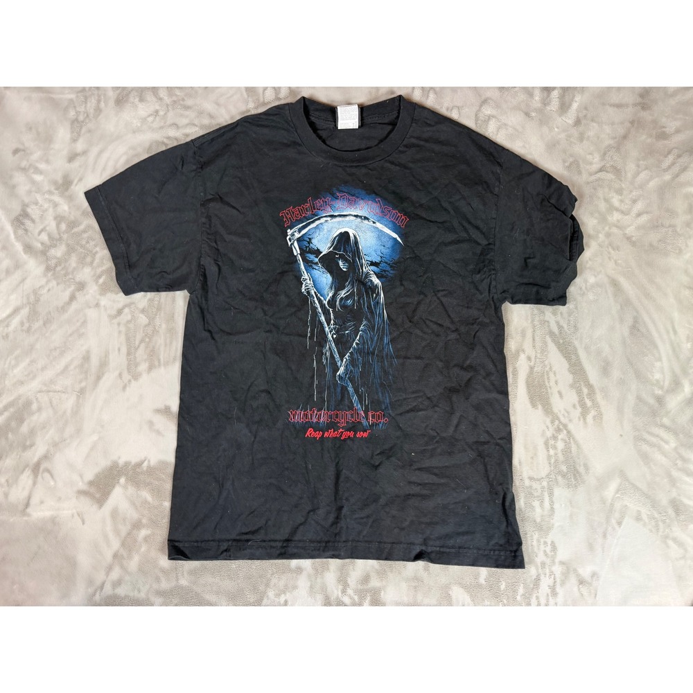 Harley Davidson Michigan City Indiana Grim Reaper T-Shirt Black Mens Large VTG